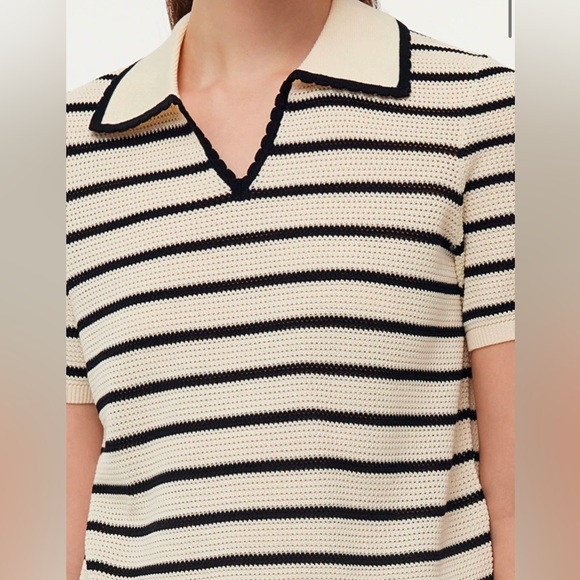 Tencel Beige And Black Stripe Women Knit Top - Picture 3 of 9